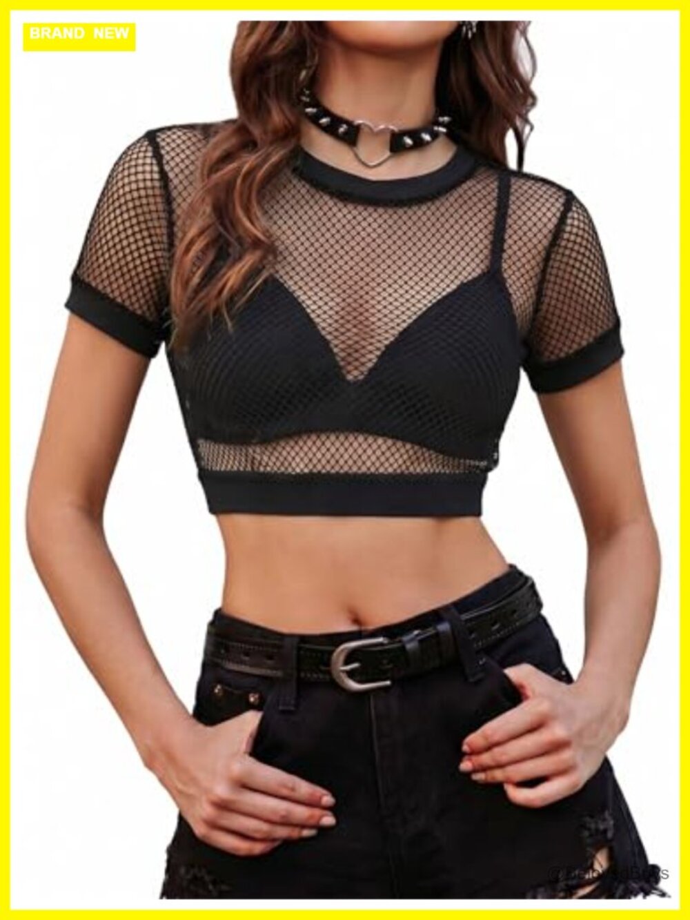 Fishnet Mesh See Through Short Sleeve Crop Top Rave Goth Party Blouse
